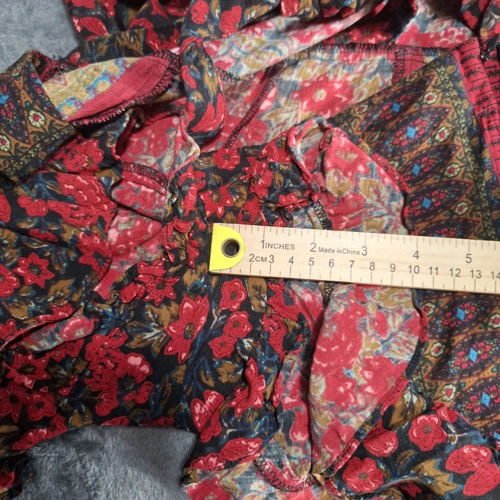 Free People Surf Date Romper Womens Sz 4 Burgundy Floral Ruffle Hem Boho Beach